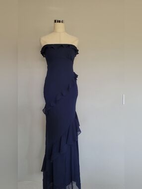 Strapless Maxi Open Back Navy Dress
